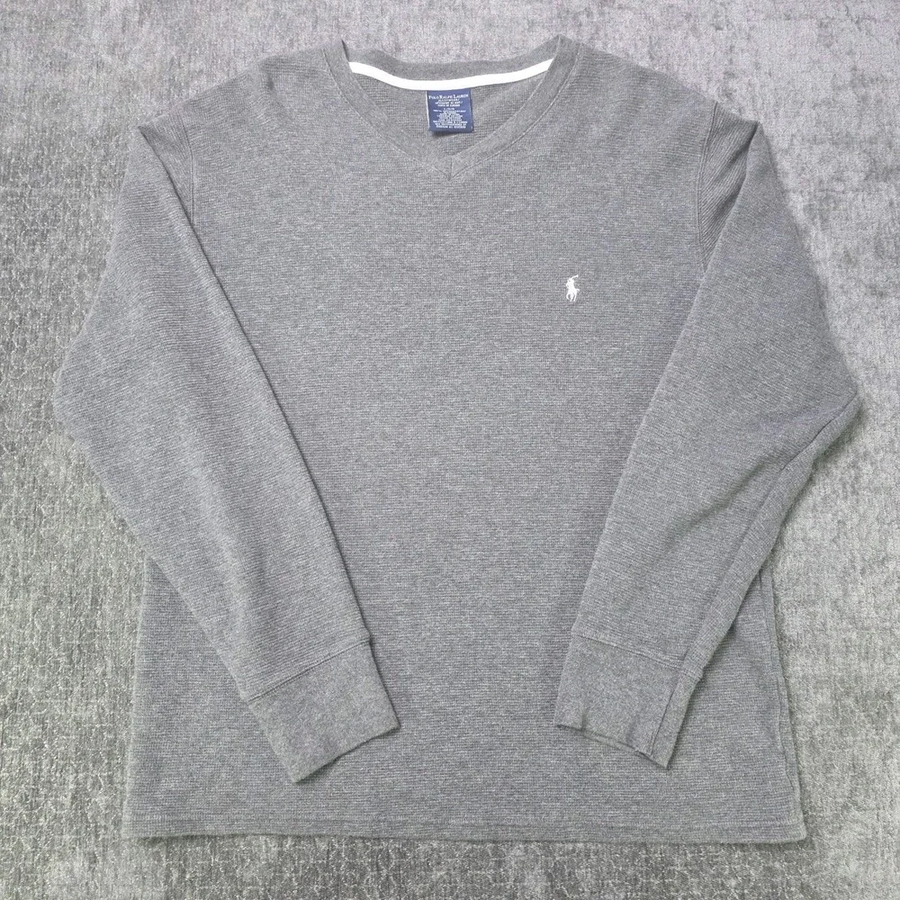 Polo Ralph Lauren Sleepwear Thermal Shirt Mens Large Gray V Neck Waffle Knit L